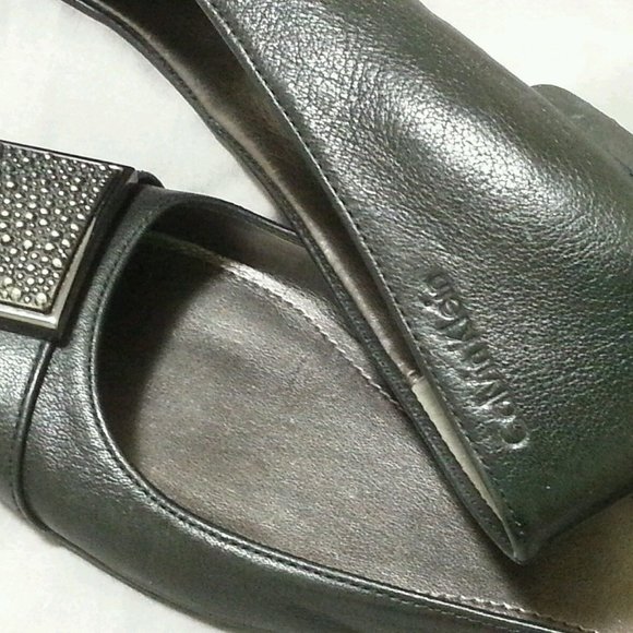 CALVIN KLEIN DARK BROWN LEATHER BALLERINA FLATS - Picture 2 of 6